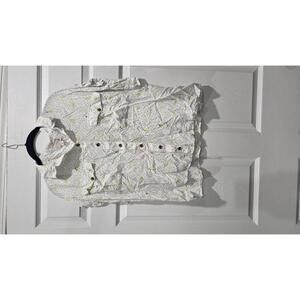 So XXL White Button-Up Shirt with Lemon & Polka Dot Print